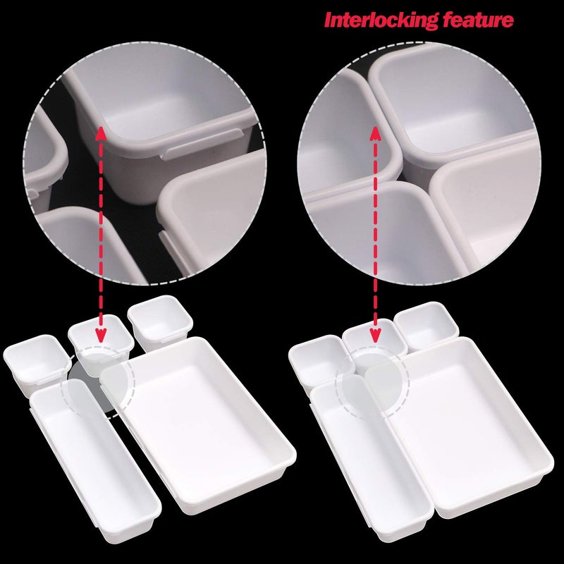 TENABORT Set of 22 Interlocking Desk Drawer Organizer Tray Dividers Plastic Shallow Narrow Drawers Organizers Separators Storage Bins Container for Kitchen Bathroom Makeup Office Vanity Bedroom Dresser White - Image 5